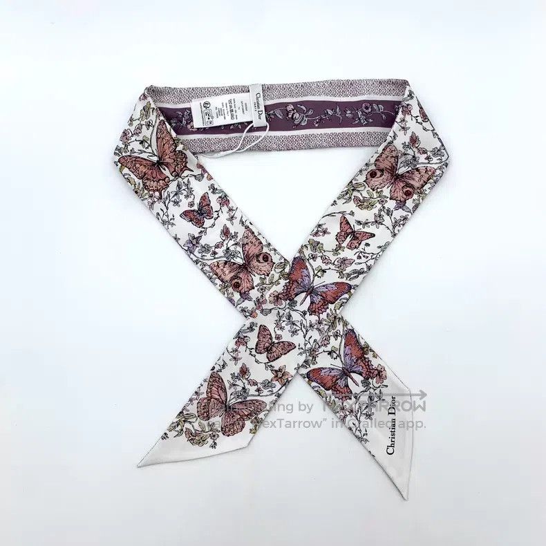Dior Dior Purple bow floral printed mulberry silk scarf Size ONE SIZE - 2 Thumbnail