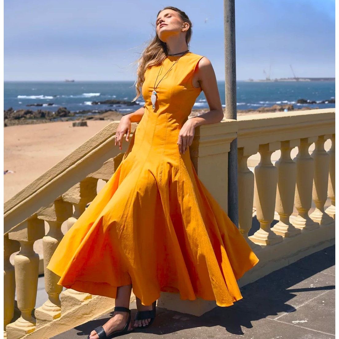 Zara ZARA Orange A-Line Midi Dress NWT Size M / US 6-8 / IT 42-44 - 11 Thumbnail