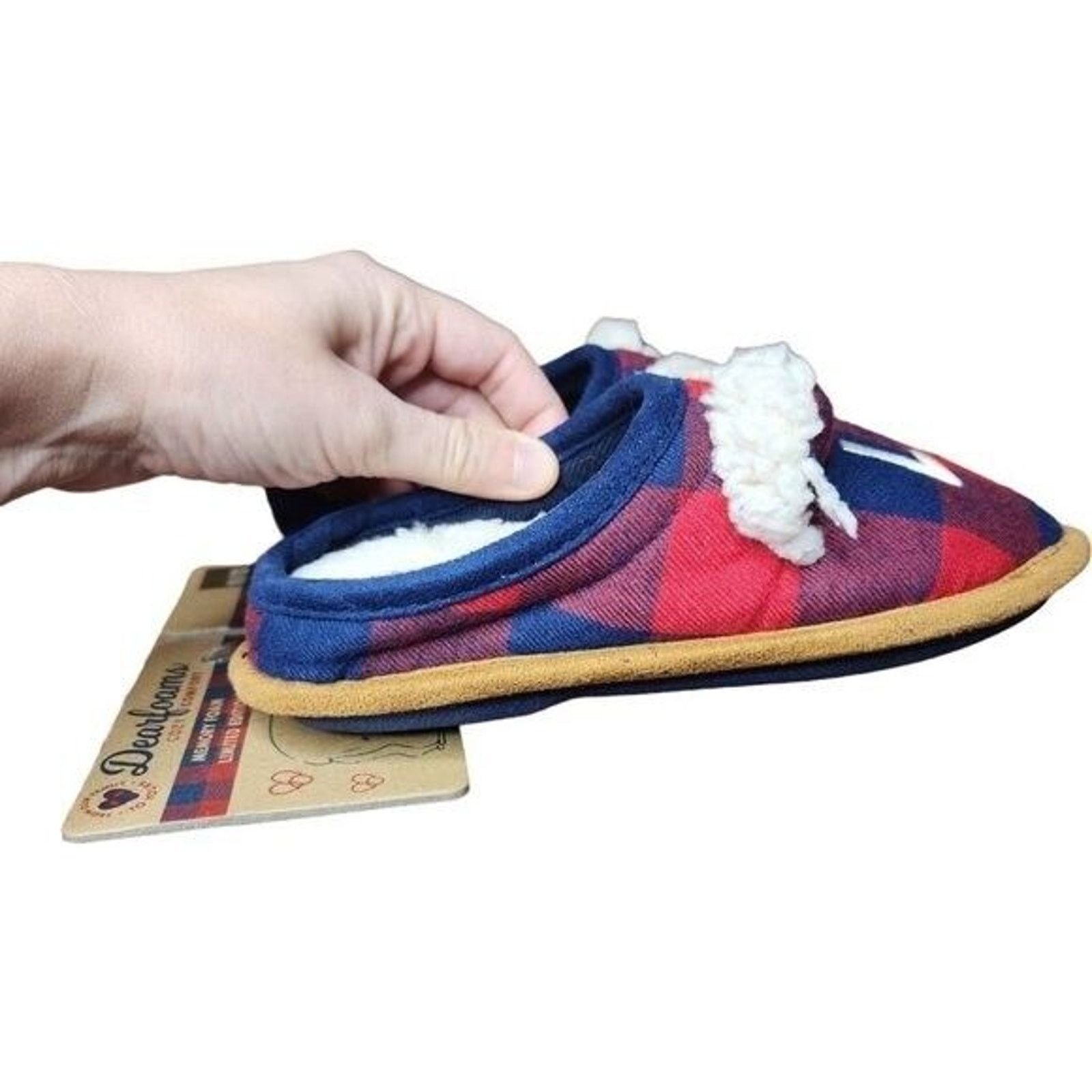 Other Dearfoam Childrens 'Lil Bear' Slippers 11/12 Red Blue Plaid Size US 11 / IT 41 - 4 Thumbnail