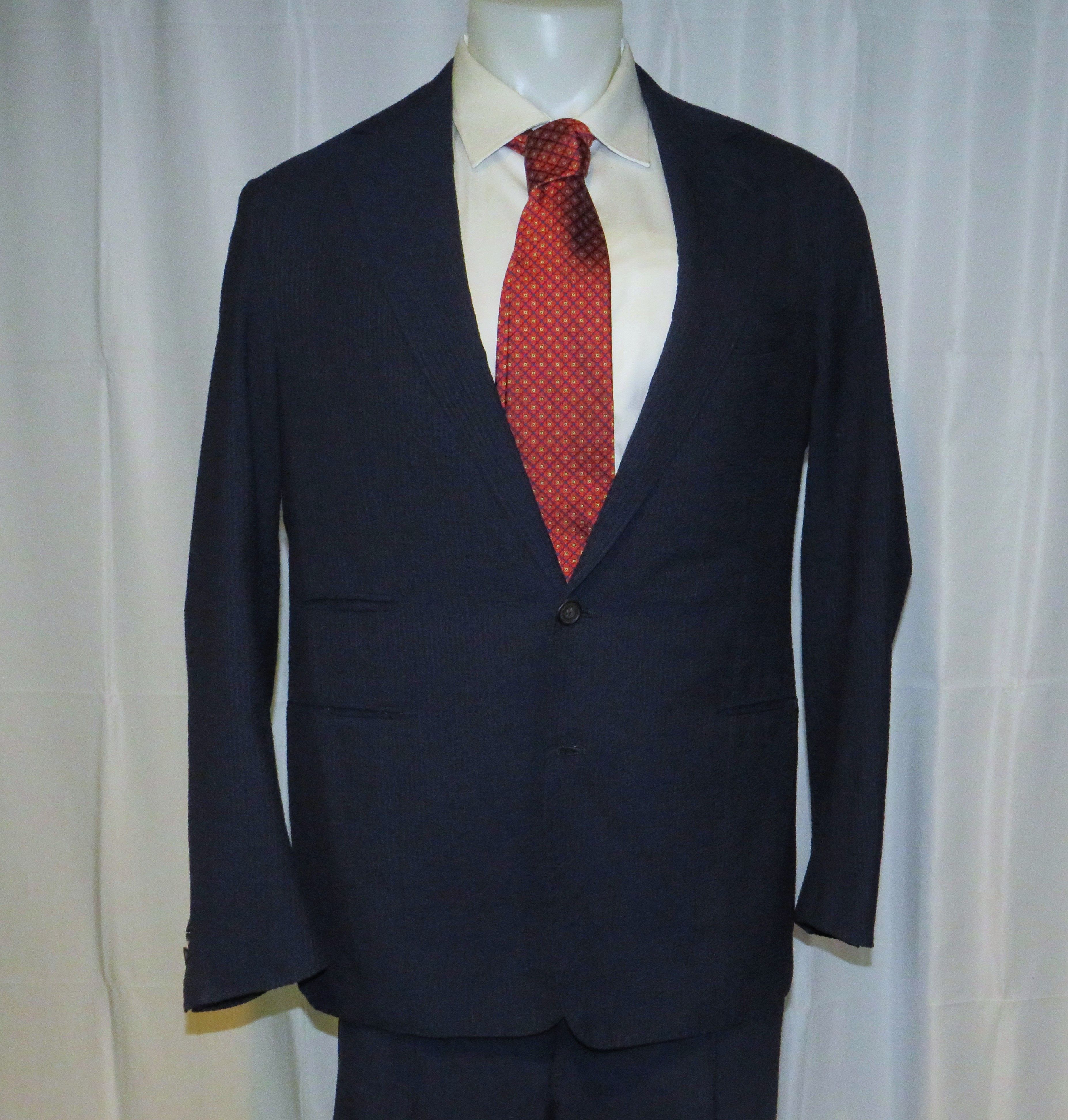 Other J. Meuser Loro Piana Super 150 Bespoke Blue Seersucker Suit Size 38R - 7 Thumbnail