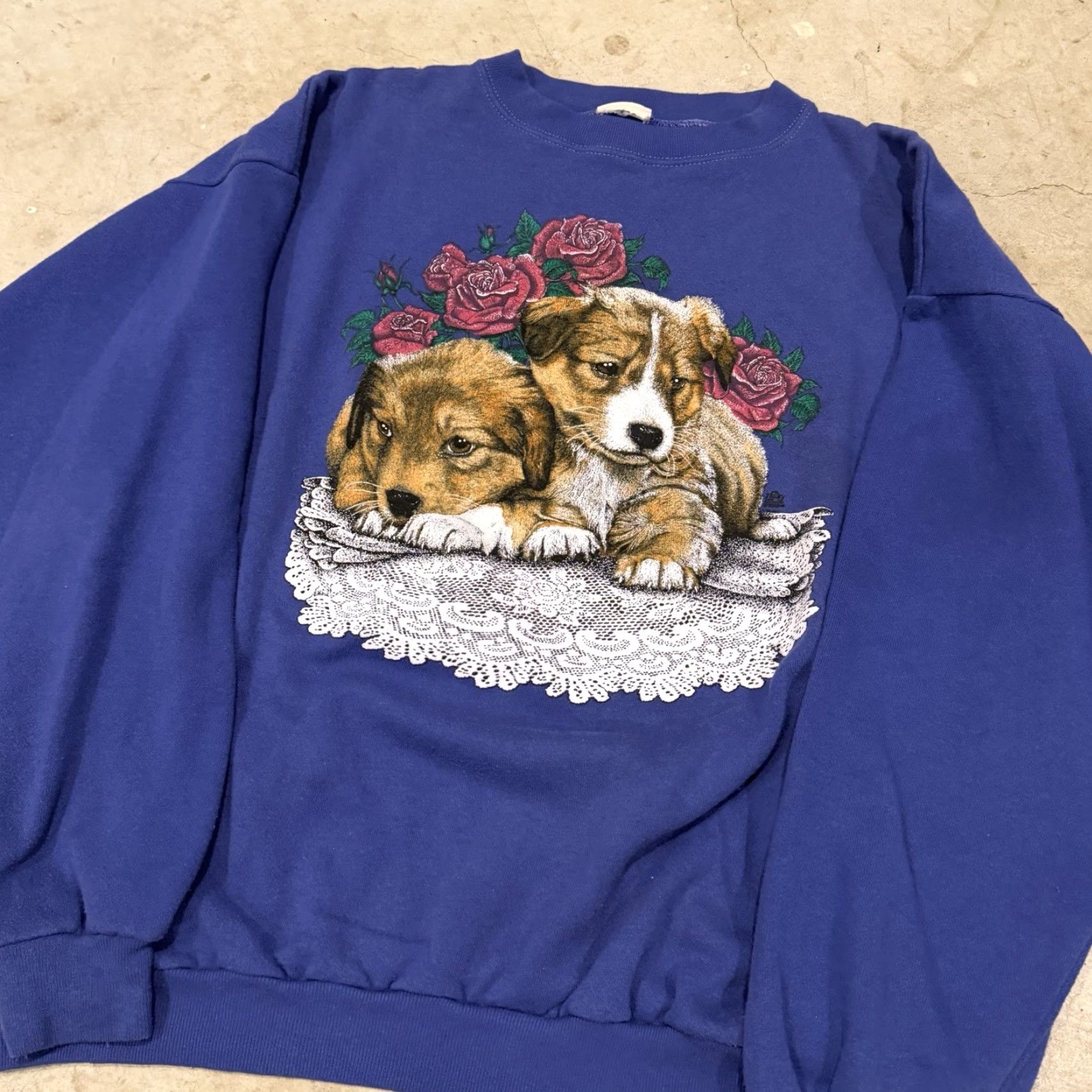 Vintage VINTAGE Puppy Dog Flowers Sweatshirt Crewneck Mens XL BLUE Sweatshirt Size US XL / EU 56 / 4 - 4 Thumbnail