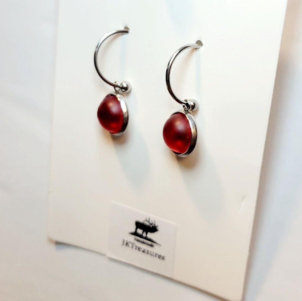 Handmade Red Crystal Sea Glass Rhinestone Dangle Drop Hoop Earrings Size ONE SIZE - 3 Thumbnail