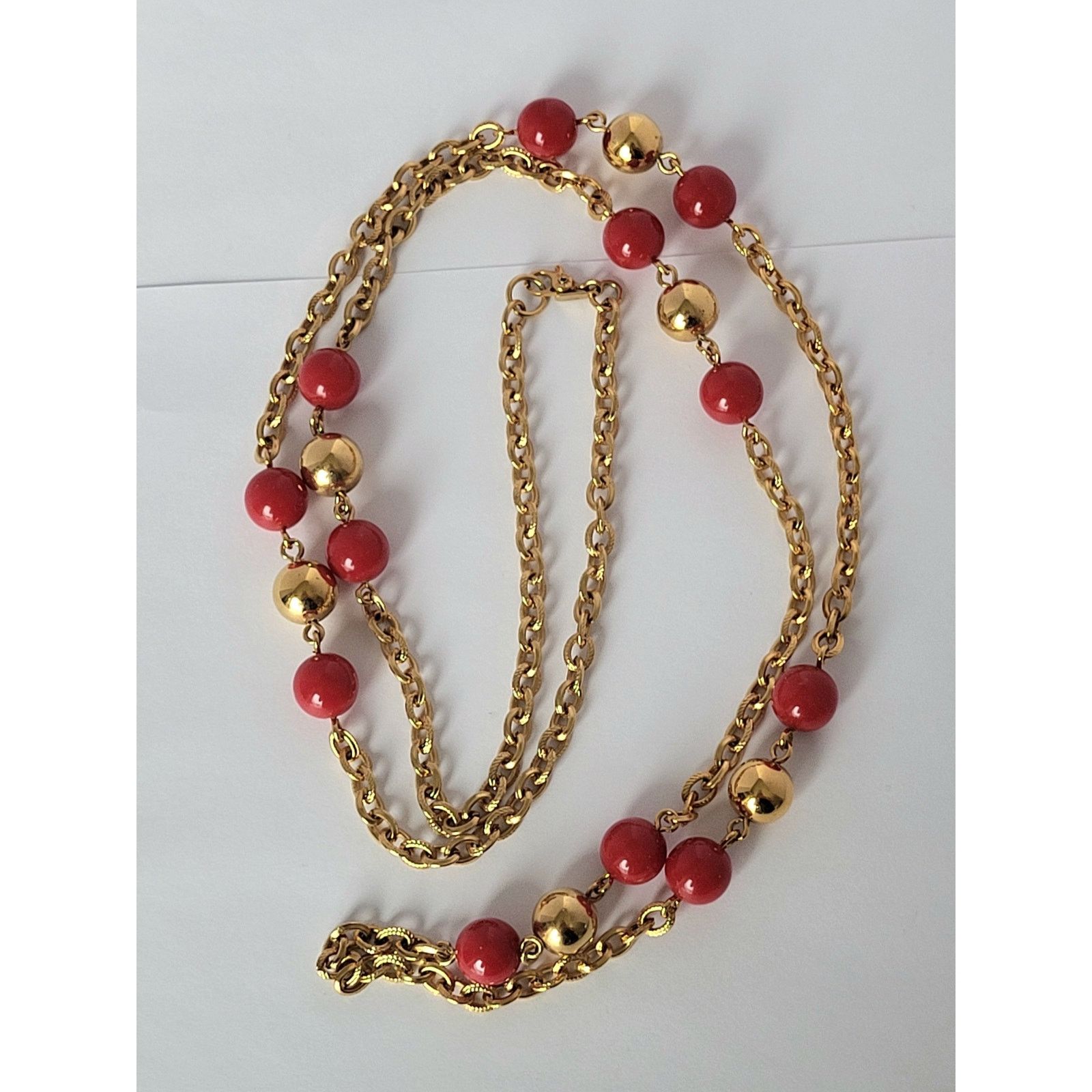 Monet Vintage Monet 35” Long Station Necklace Red & Gold Beads Size ONE SIZE - 6 Thumbnail