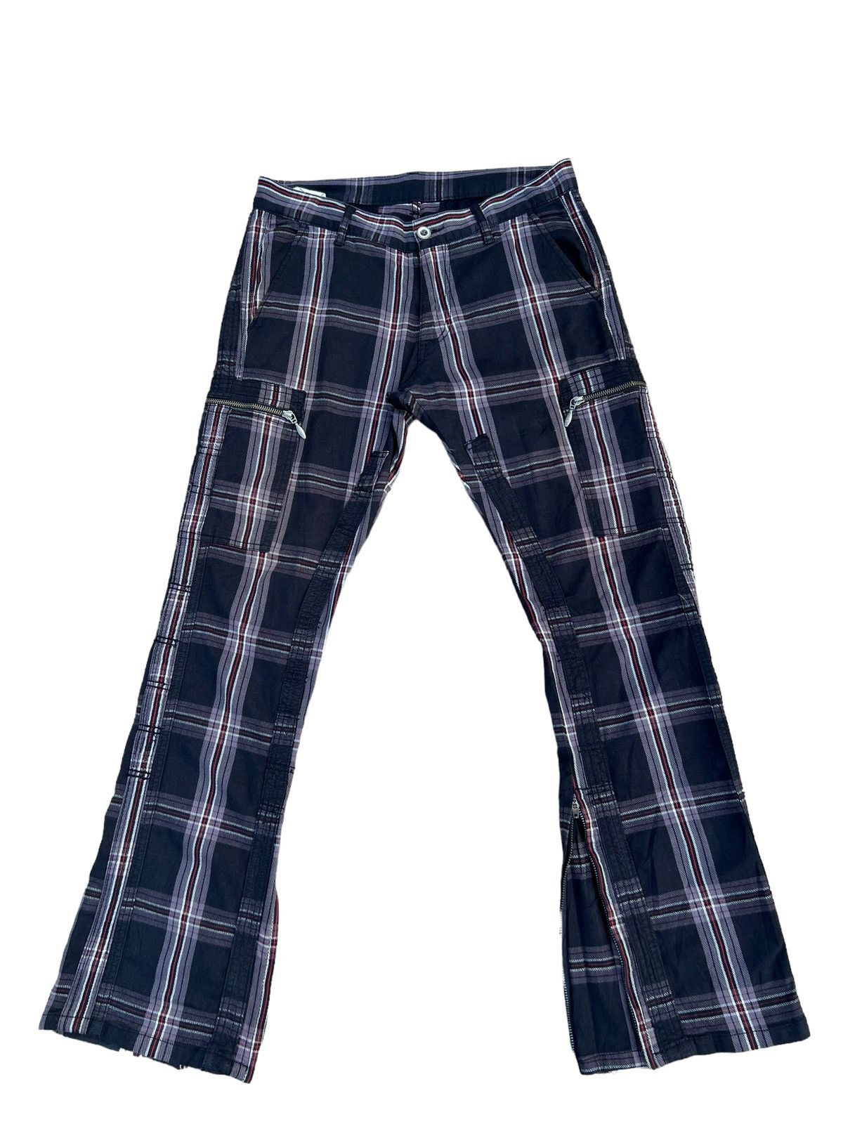 Shellac Double Edge Japan Multi Pocket Plaid Flare Cargo Trouser Size US 31 - 1 Thumbnail