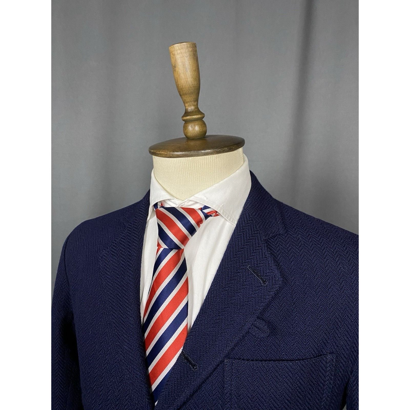 Oliver Spencer Oliver Spencer Herringbone Structured Blue Wool Blazer Sport Size 42R - 5 Thumbnail