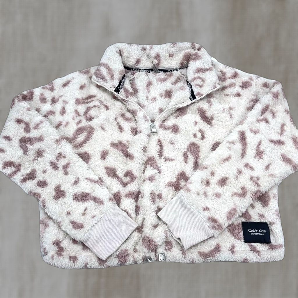 Calvin Klein Calvin Klein Sweatshirt Women Medium Leopard Crop Top Deep Pile Sherpa Sweater Size M / US 6-8 / IT 42-44 - 1 Thumbnail