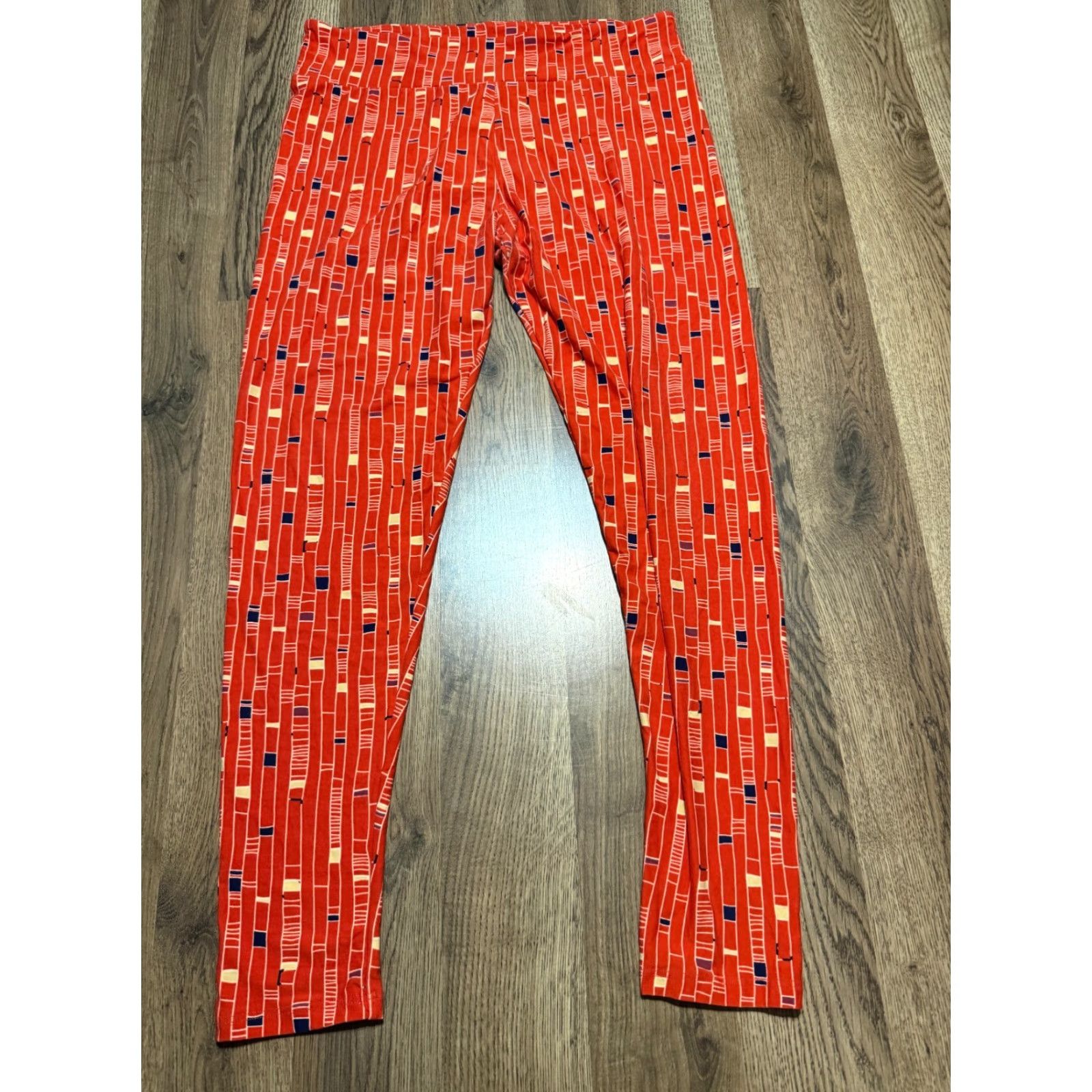 Vintage VINTAGE? No, but original: LuLaRoe Pants Women's Tall & Curvy Orange Blue Yellow Pull On Leggings Shirt? Size 32" / US 10 / IT 46 - 2 Thumbnail