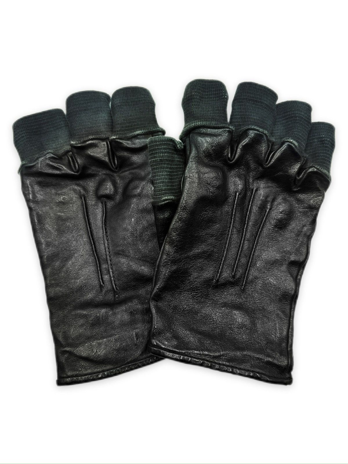 Carol Christian Poell Carol Christian Poell Fingerless Tape Seam Black Leather Disparate Gloves Size ONE SIZE - 1 Thumbnail