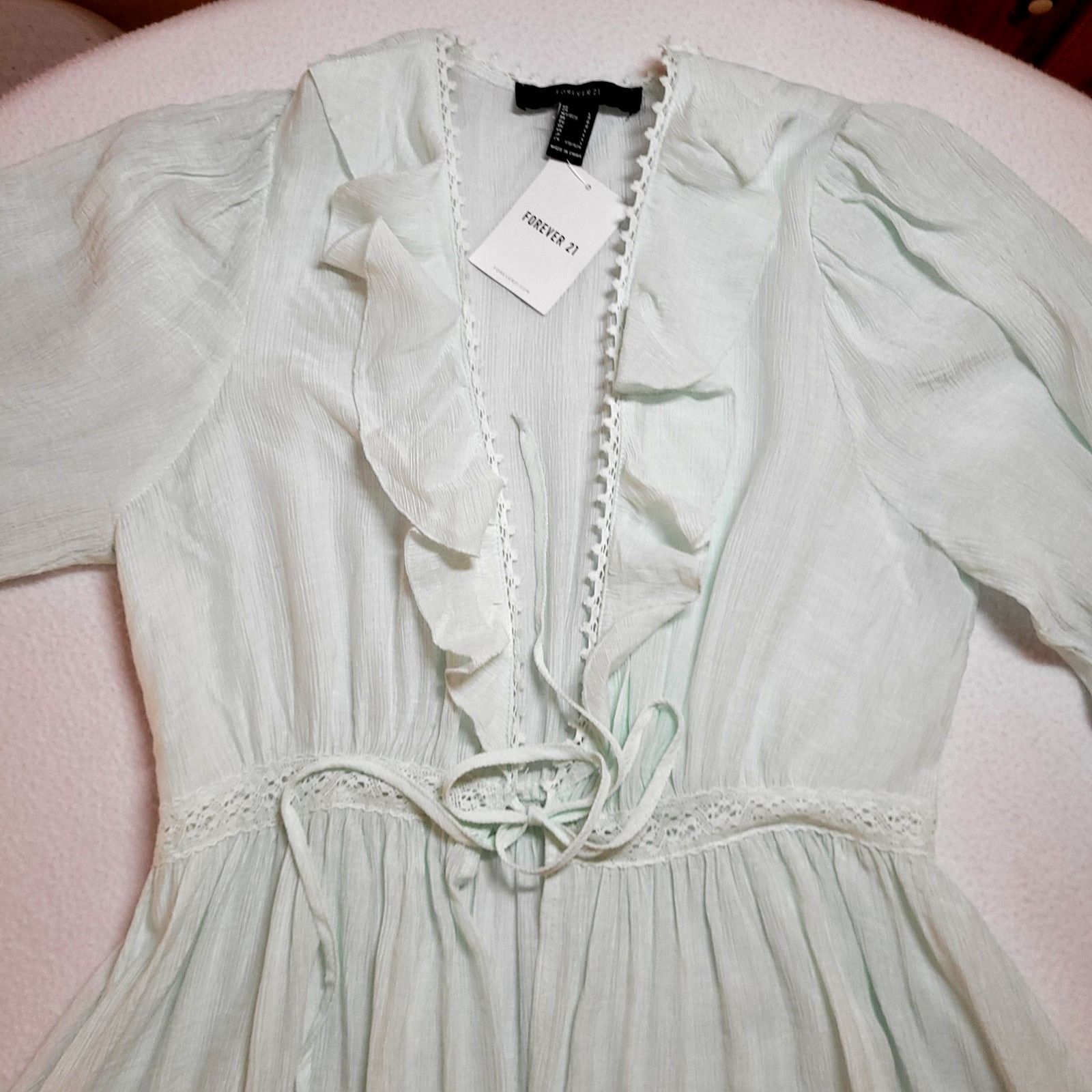 Forever 21 Forever 21 Maxi Duster L Mint Green Lace Cardigan Cover Size L / US 10 / IT 46 - 3 Thumbnail