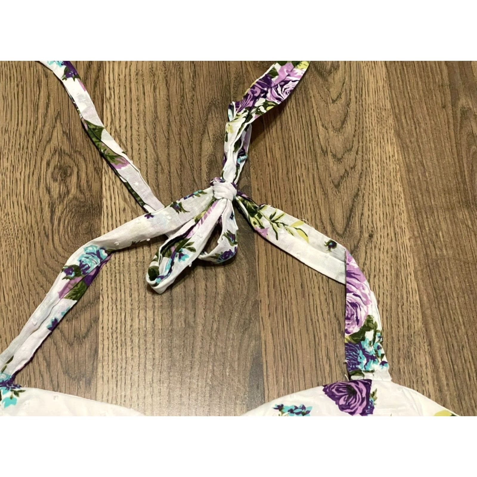 Vintage City Triangles Dress, Women's Size 9, Halter, Floral, White, Purple, Blue, Green - Fit & Flare, Short, Casual, Regular, Spring Summer Fall, Womens Size M / US 6-8 / IT 42-44 - 5 Thumbnail