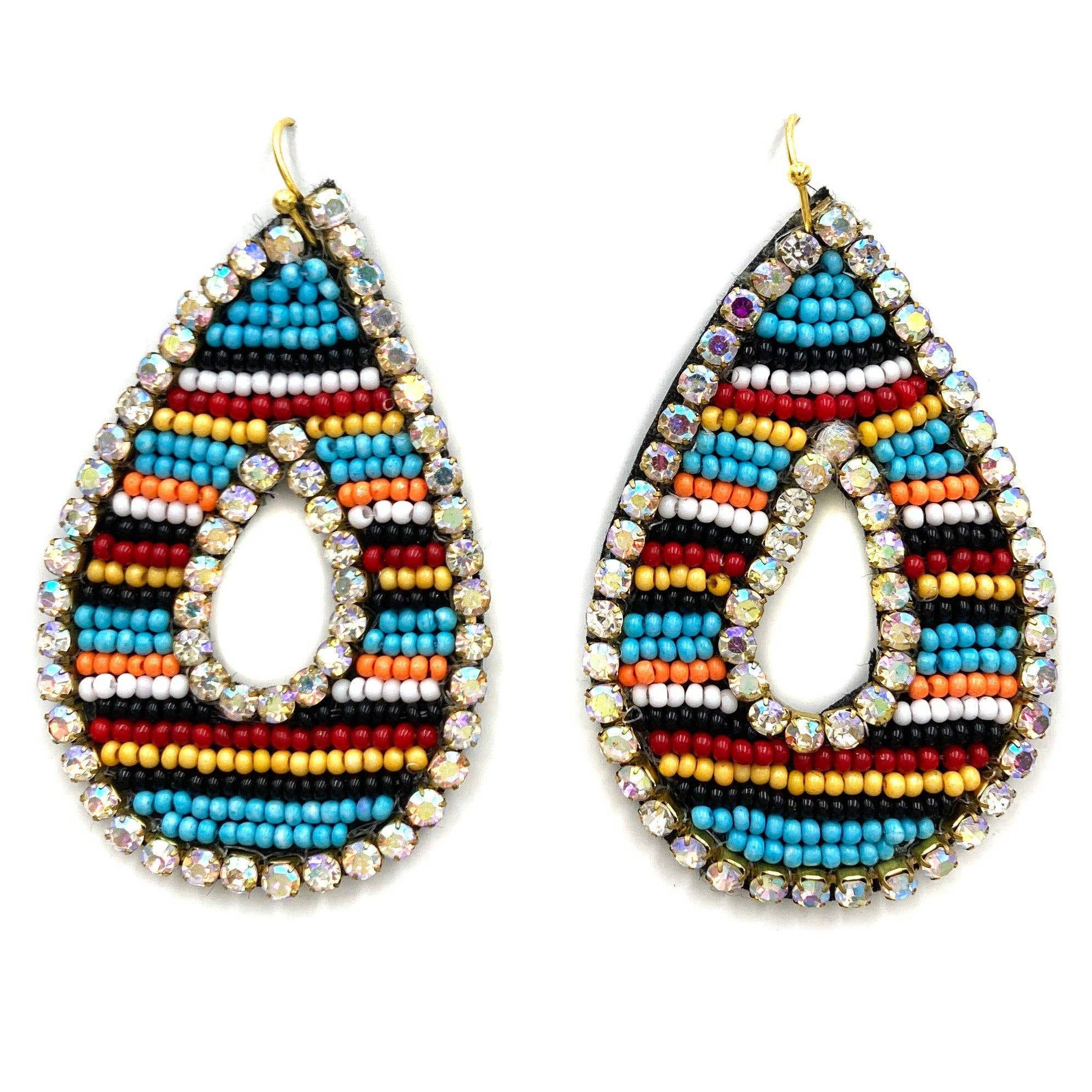 Other Southwestern Chic Teardrop Dangle Earrings, Rhinestones Seed Size ONE SIZE - 3 Thumbnail