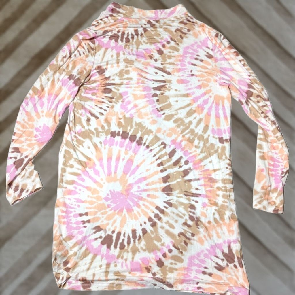 Lands' End Lands' End Cardigan Women Medium Rayon Spandex Open Front Tie Dye Brown Long Sleeve Regular Fit M Adult Womens (10-12) Size M / US 6-8 / IT 42-44 - 1 Thumbnail