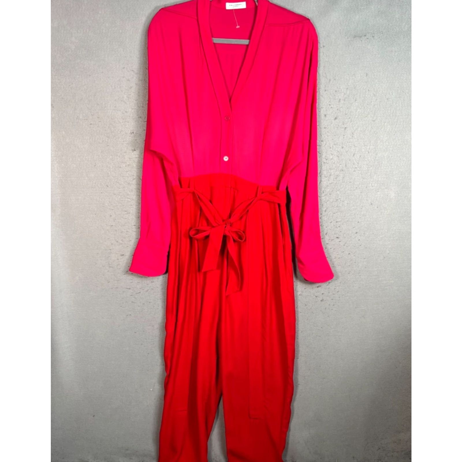 Equipment Equipment Femme Jumpsuit Women Adult 10 Red Pink Long-Sleeve Tie Waist One-Piece Regular Size Handwash Machine Washable Spring Summer Fall Womens Size 32" / US 10 / IT 46 - 2 Thumbnail