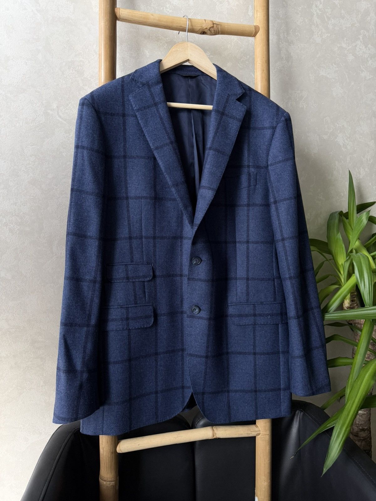 Boggi Boggi Milano Italy Luxury Wool Silk Blue Navy Check Blazer Size 44S - 4 Thumbnail