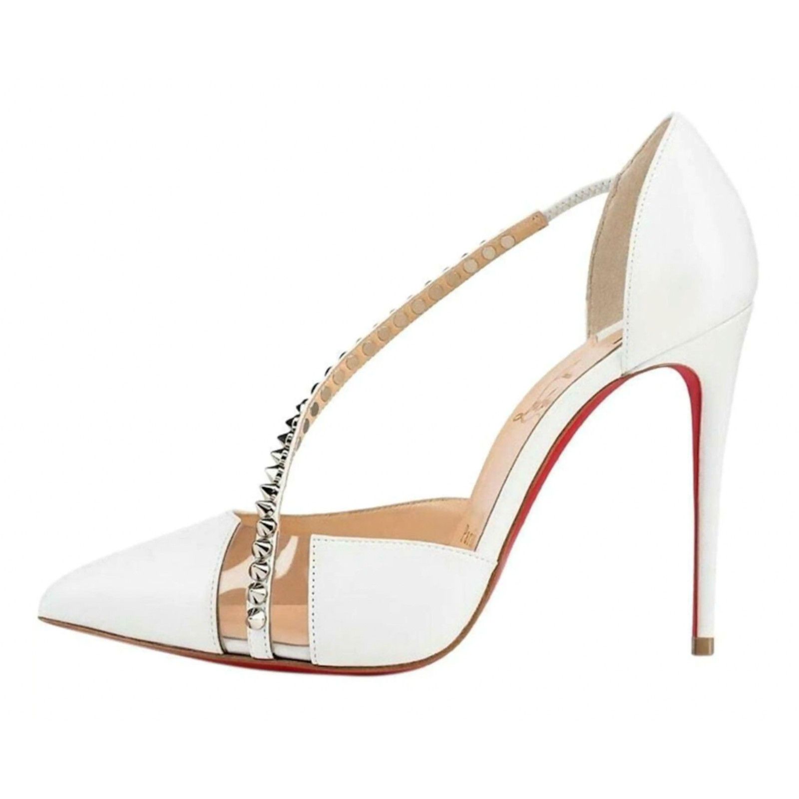 Christian Louboutin Spike Cross 100 White PVC Silver Criss Strap Heel Pump 42 Size US 12 / IT 42 - 3 Thumbnail