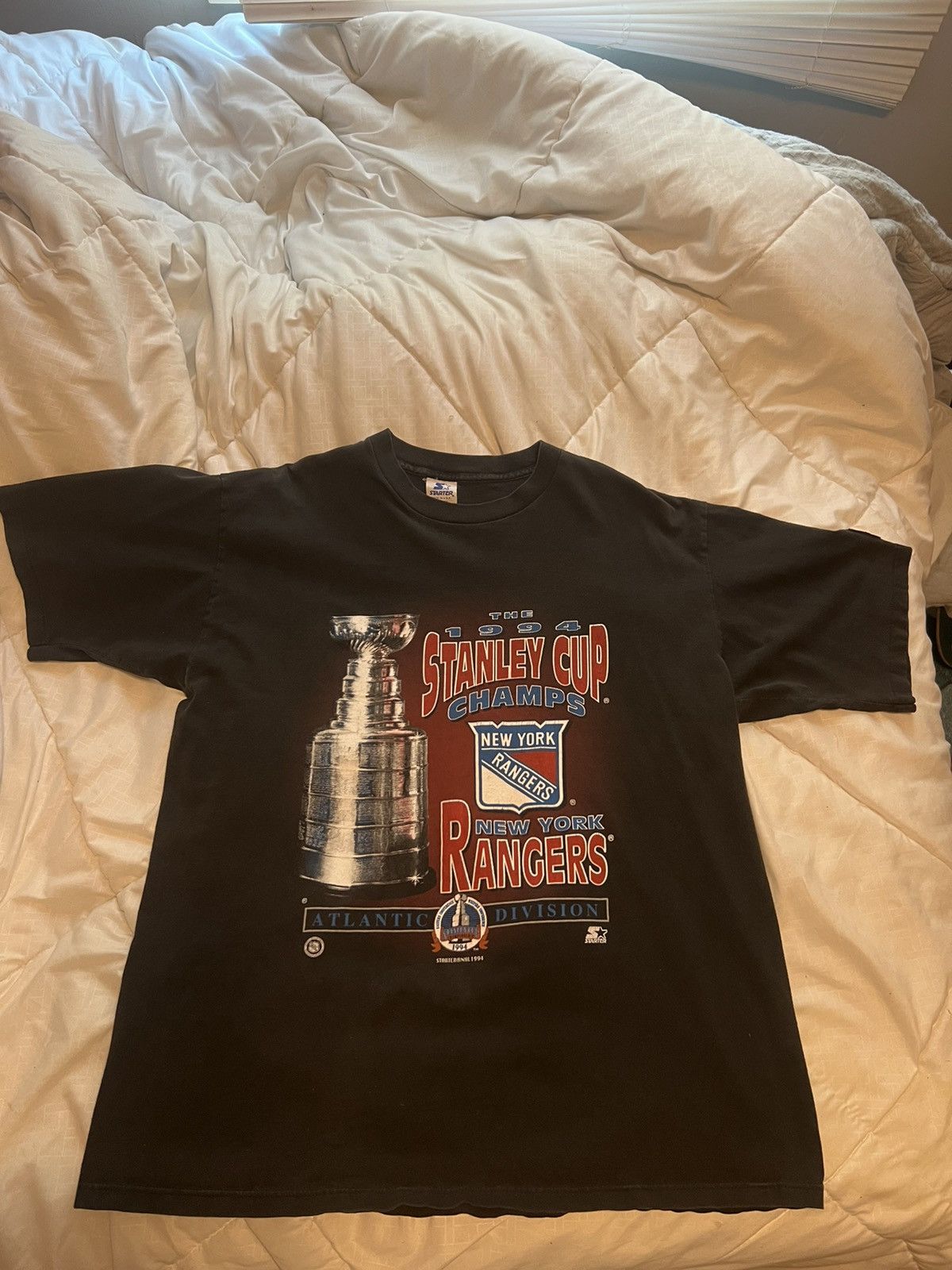 image of Starter Vintage 1994 Rangers Stanley Cup Tee in Black, Men's (Size XL)