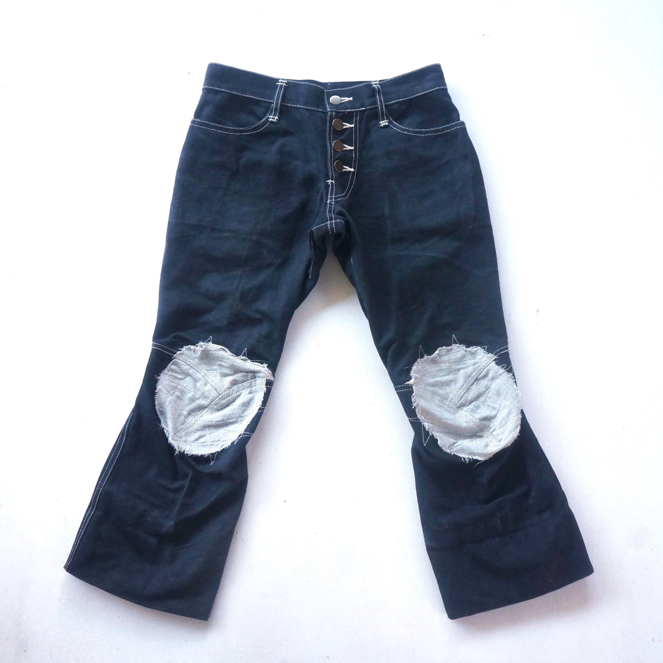 image of Christopher Nemeth Nemeth Three Quarter Knee Patch Cropped Denim Pants in Black, Men's (Size 26)