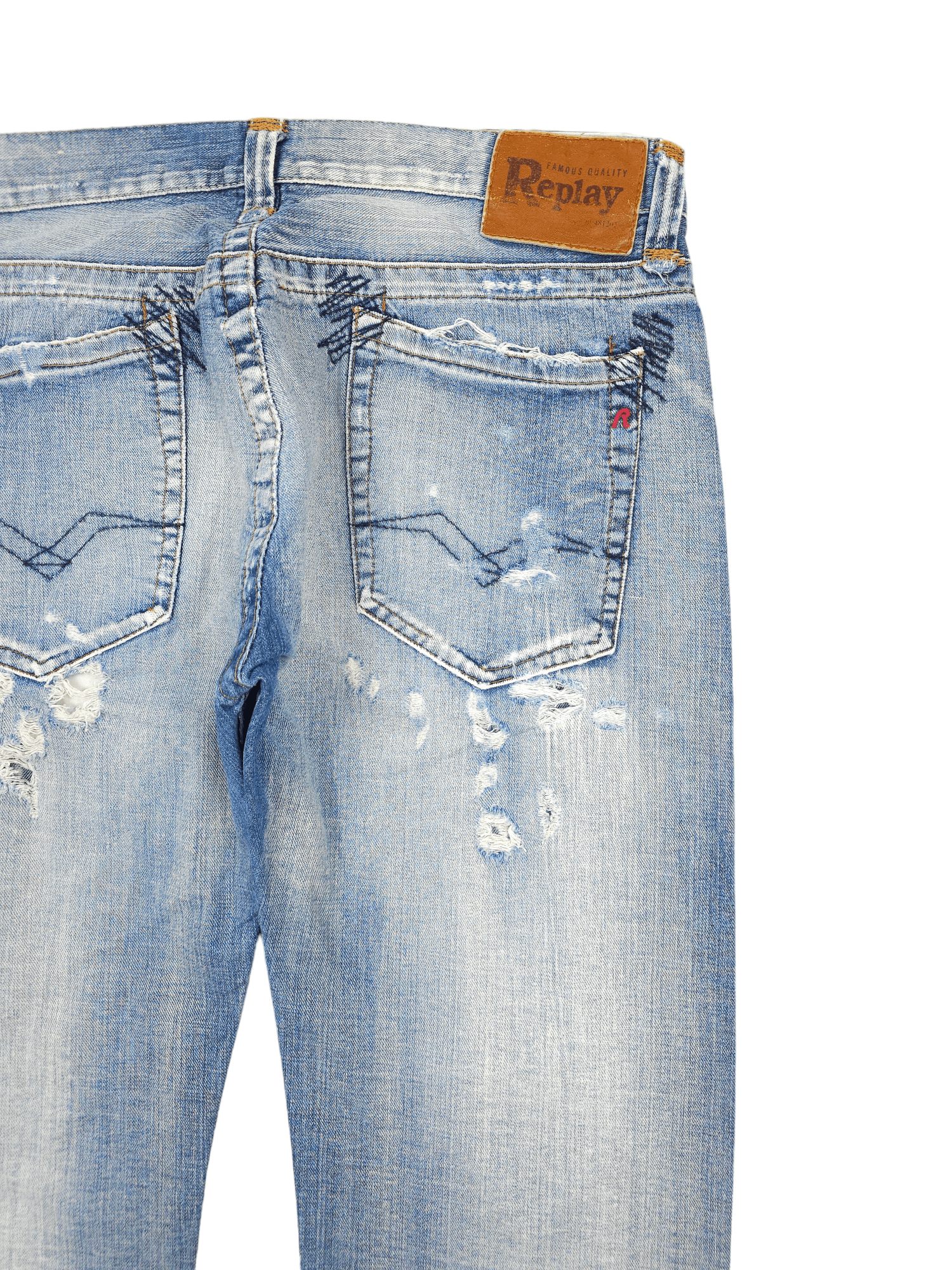 Japanese Brand × Vintage 💎 Size 34/30 Crazy Y2K Ripped Washed Distressed Denim Jeans Size US 34 / EU 50 - 9 Thumbnail