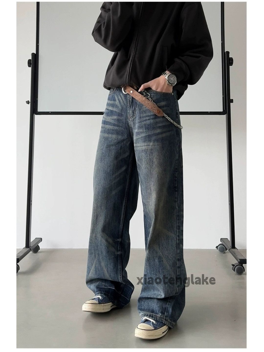 Jean Unisex washed faded cleanfit yuppie loose baggy pants Size US 32 / EU 48 - 4 Thumbnail
