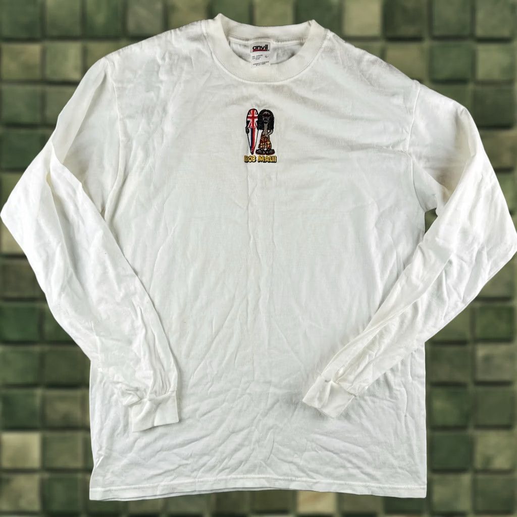 Anvil VINTAGE Anvil T Shirt Long Sleeve Embroidered Mens L White 90s Surf Reggae Size US L / EU 52-54 / 3 - 1 Thumbnail