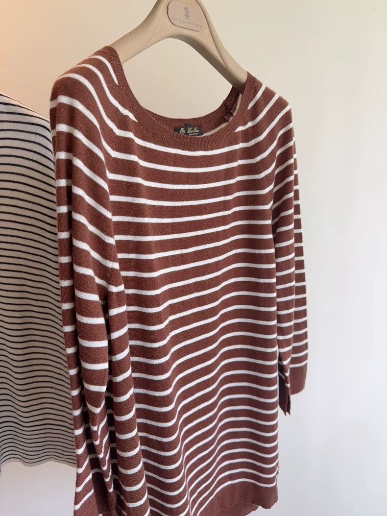 Loro Piana Loro Piana Brown White Striped Cashmere Sweater Size US L / EU 52-54 / 3 - 5 Thumbnail