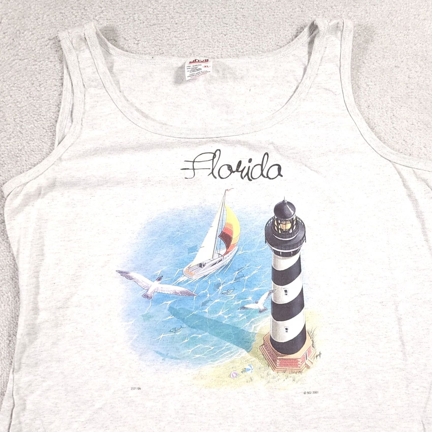 Anvil VINTAGE Y2K Nature Art Shirt Florida Mens XL Sleeveless Tank Lighthouse Beach USA Shirt Size XL / US 12-14 / IT 48-50 - 3 Thumbnail