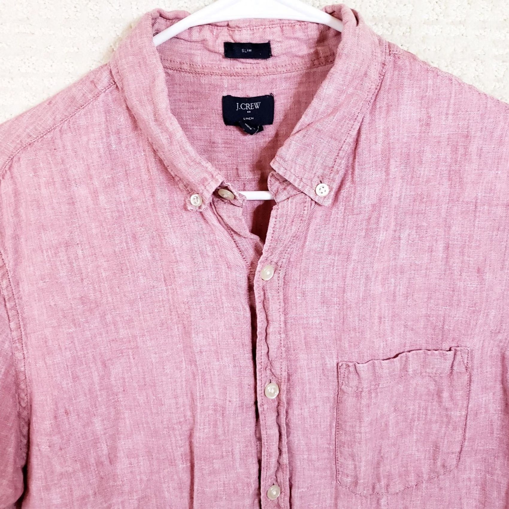 J.Crew J. Crew Shirt Mens L Pink Slim Fit 100% Linen Short Sleeve Button-Up Collared N/A Size US L / EU 52-54 / 3 - 3 Thumbnail