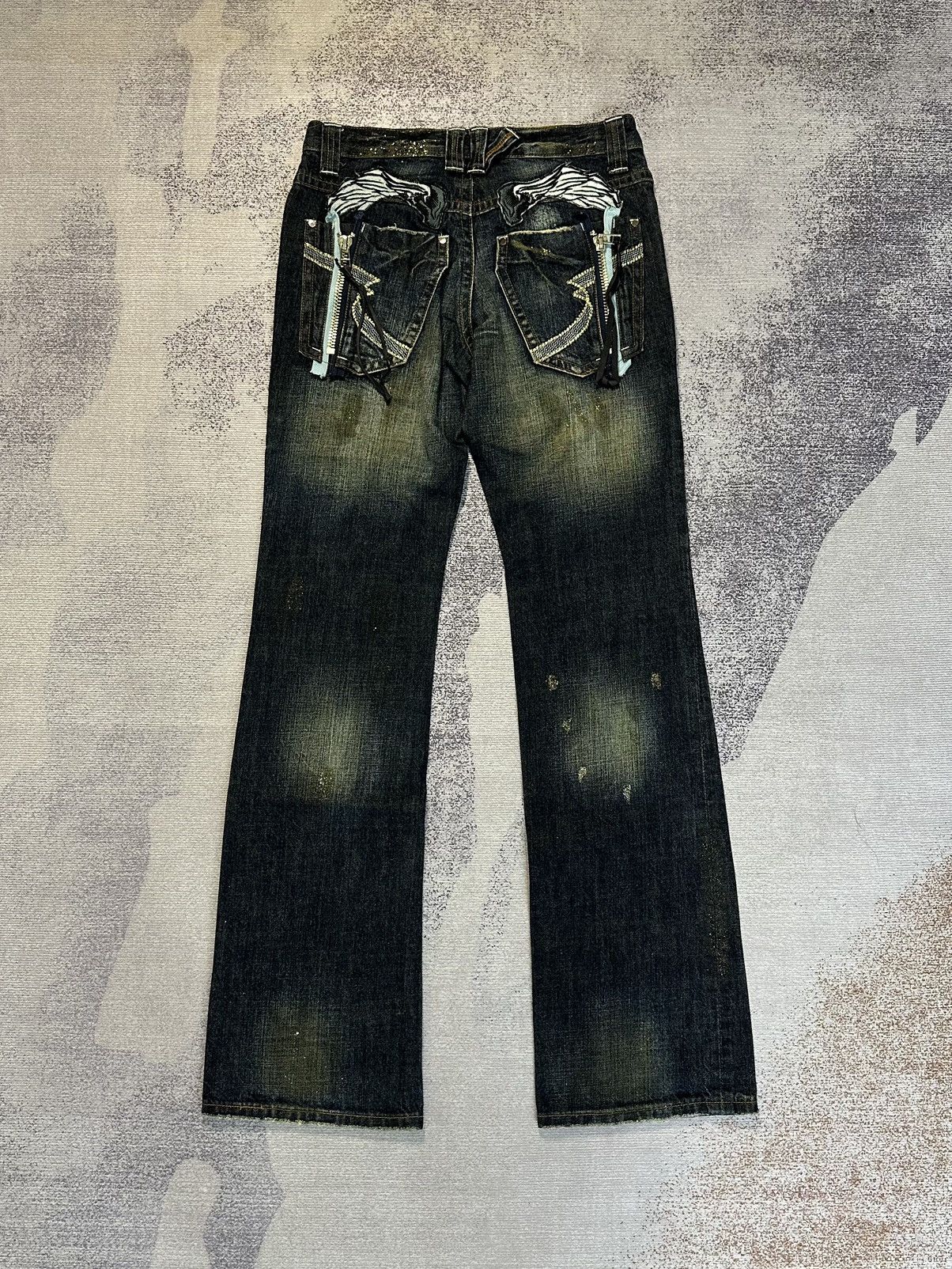Hysteric Glamour × Undercover Flare Patchwork Semanticdesign Zipper Pocket Denim Pants Size US 31 - 2 Thumbnail