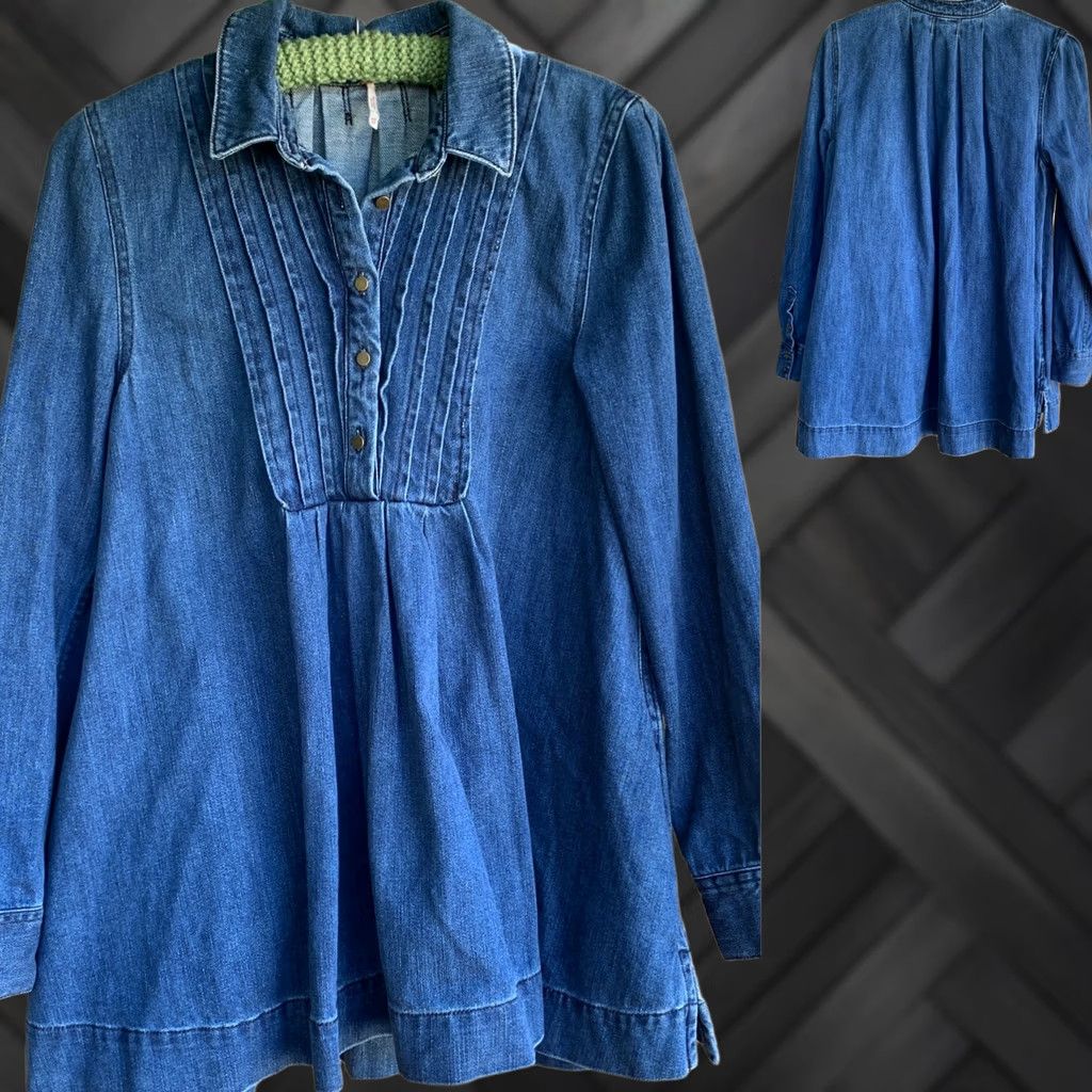 Free People Free People Denim Top Blouse XS Women Pullover Long Sleeve Blue Hippie Boho Shirt Size XS / US 0-2 / IT 36-38 - 1 Thumbnail