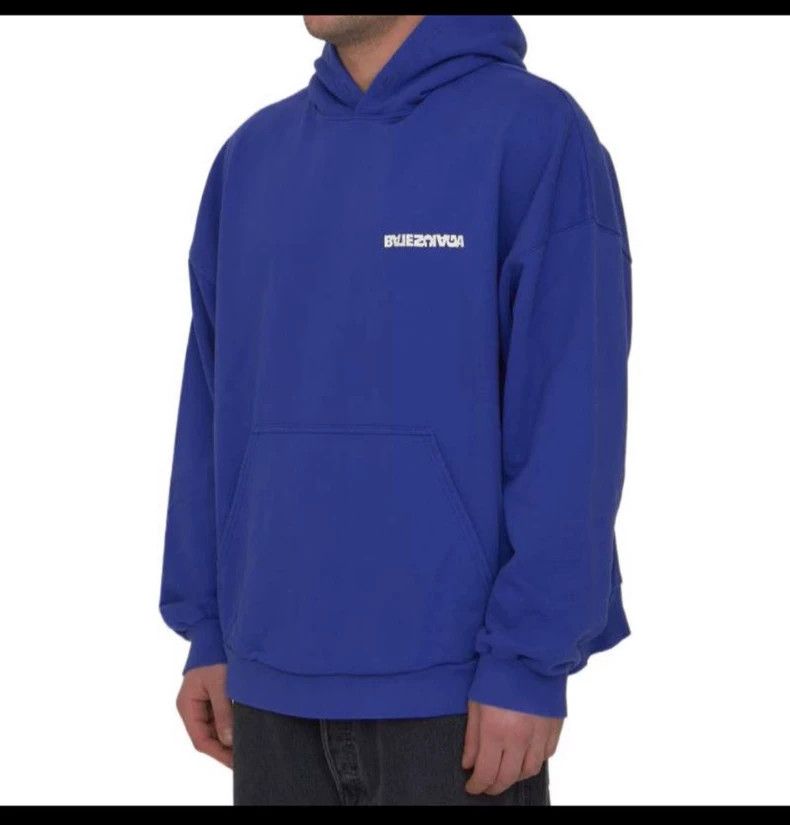 Balenciaga Balenciaga Blue embroidery inverted lettering hooded sweat Size US M / EU 48-50 / 2 - 1 Thumbnail
