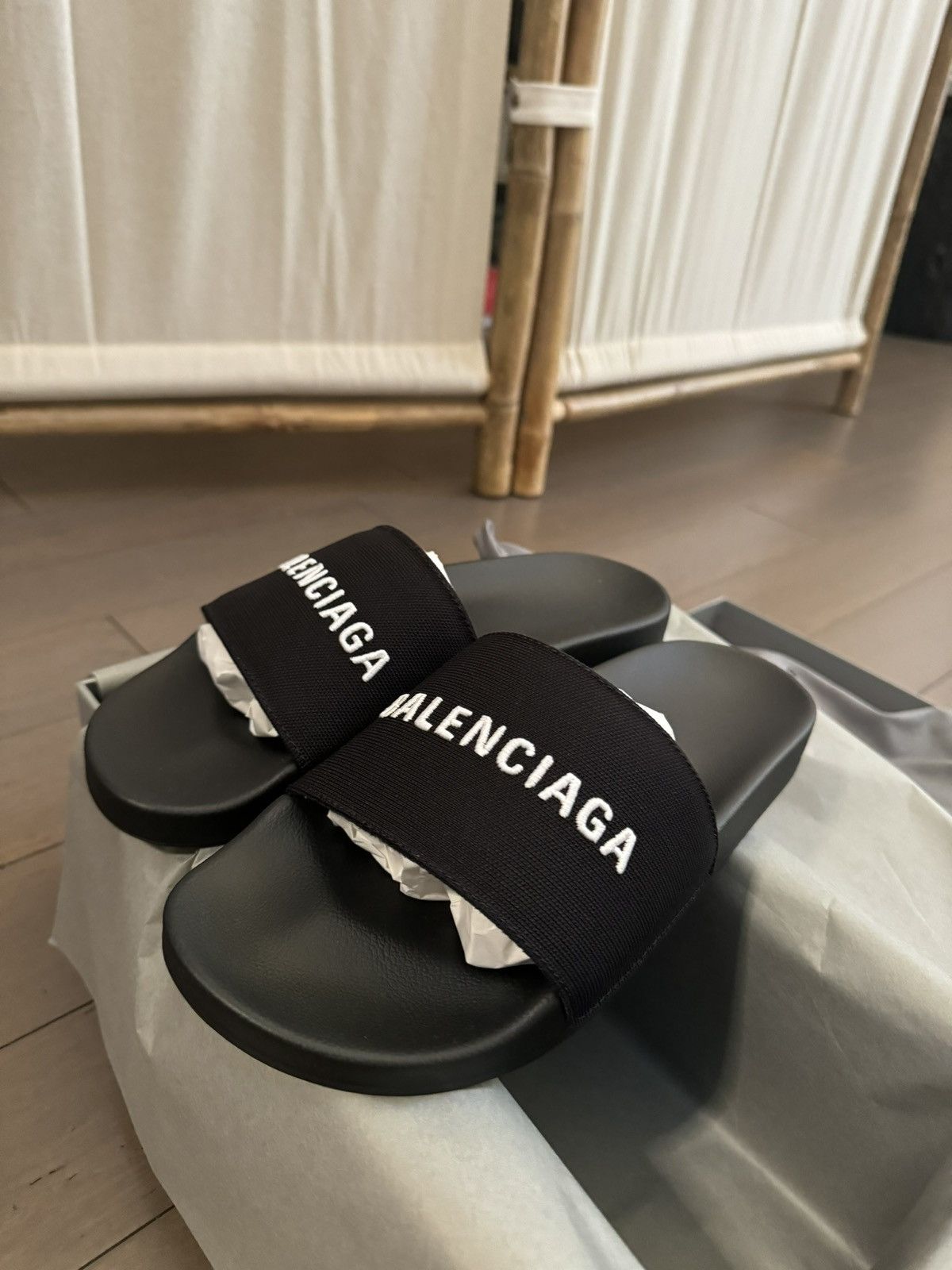 image of Balenciaga Slides In Black/white - Size 7, Men's