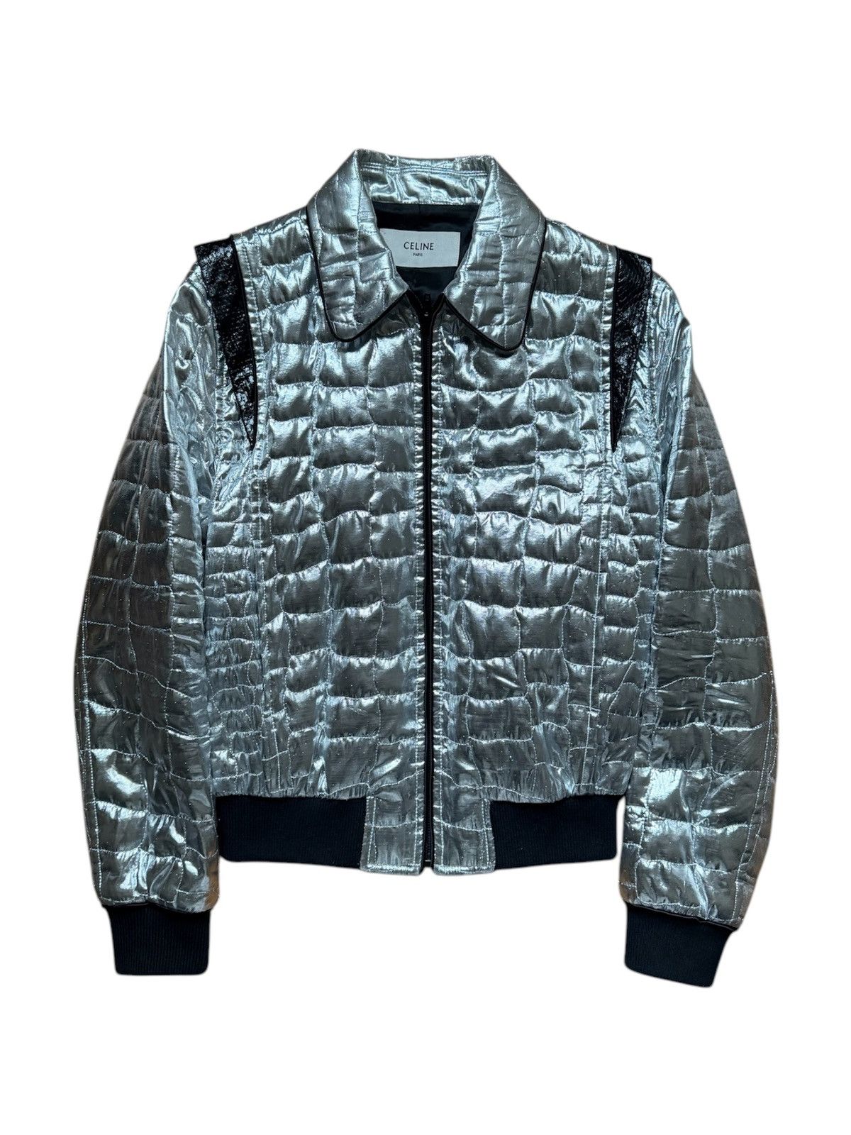 Celine × Hedi Slimane S/S19 Runway Python Skin Trimmed Silver Teddy Bomber Jacket Size US S / EU 44-46 / 1 - 2 Thumbnail