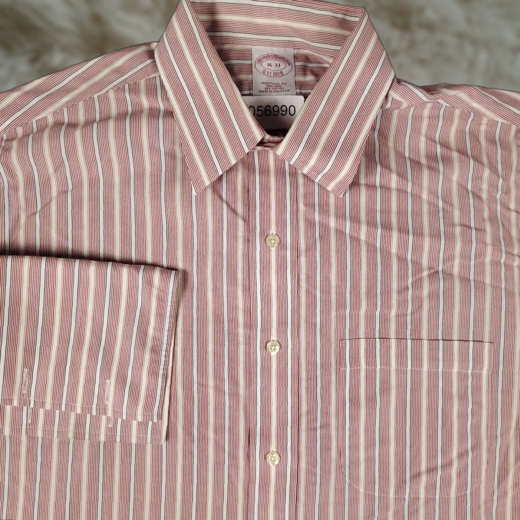 Brooks Brothers Brooks Brothers Dress Shirt Mens Size 16 Red Striped French Cuff Button Up Size 42R - 1 Thumbnail