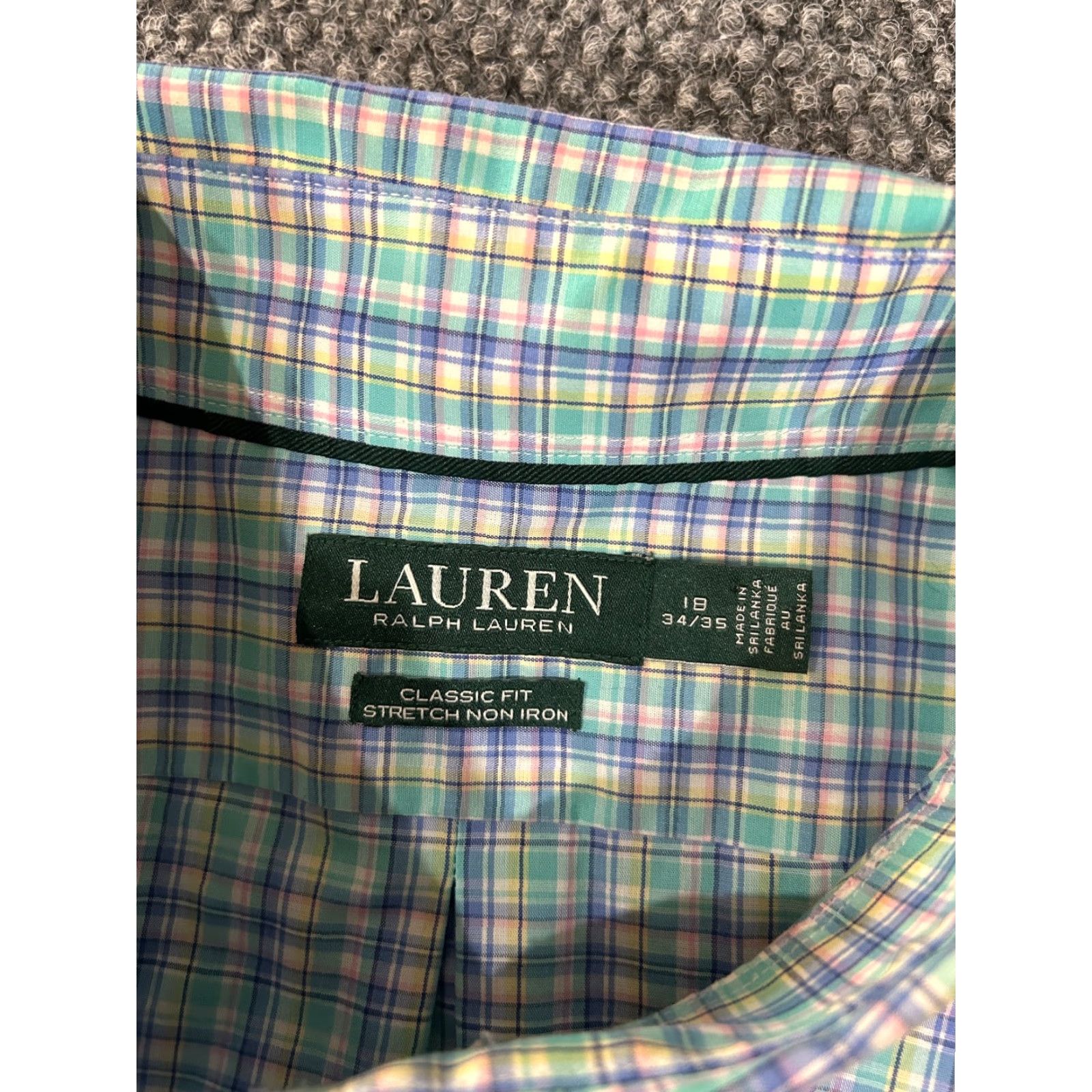 Ralph Lauren Lauren Ralph Lauren Dress Shirt Mens 18 34 35 Blue Green Plaid Classic Fit Stret Size 48R - 3 Thumbnail