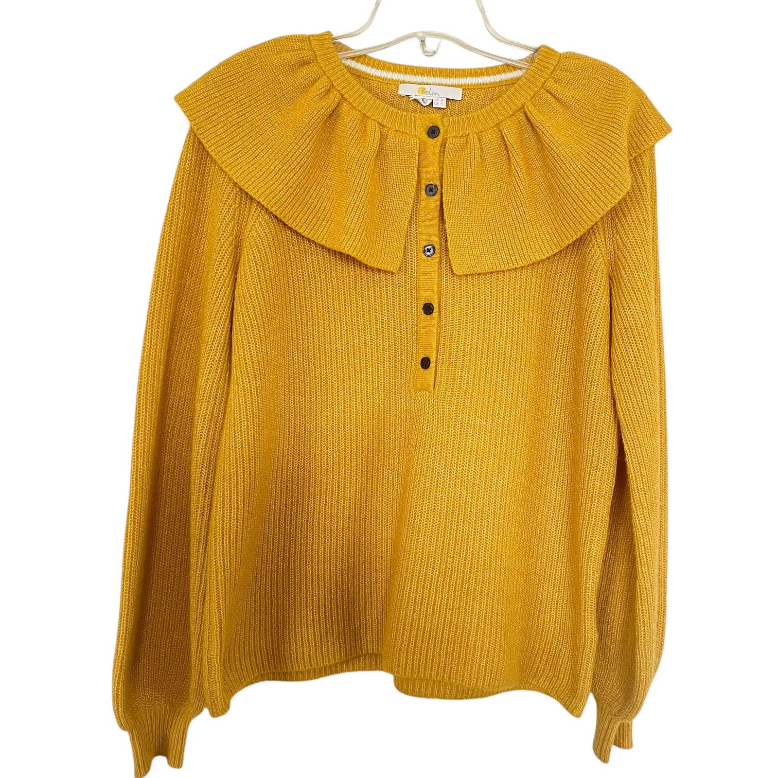 Boden Boden Frill Collar Mustard Yellow Button Front Sweater Size S / US 4 / IT 40 - 2 Thumbnail