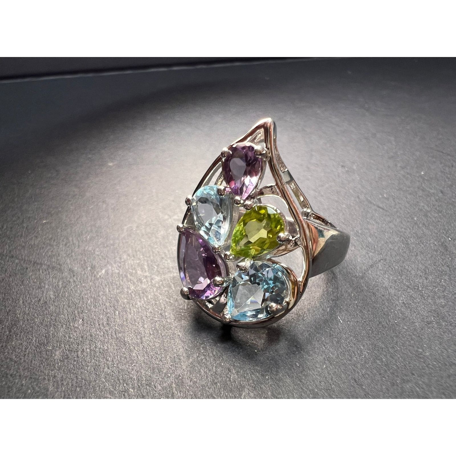 Other Vintage multi gemstone sterling silver cluster ring size 7 Size ONE SIZE - 2 Thumbnail