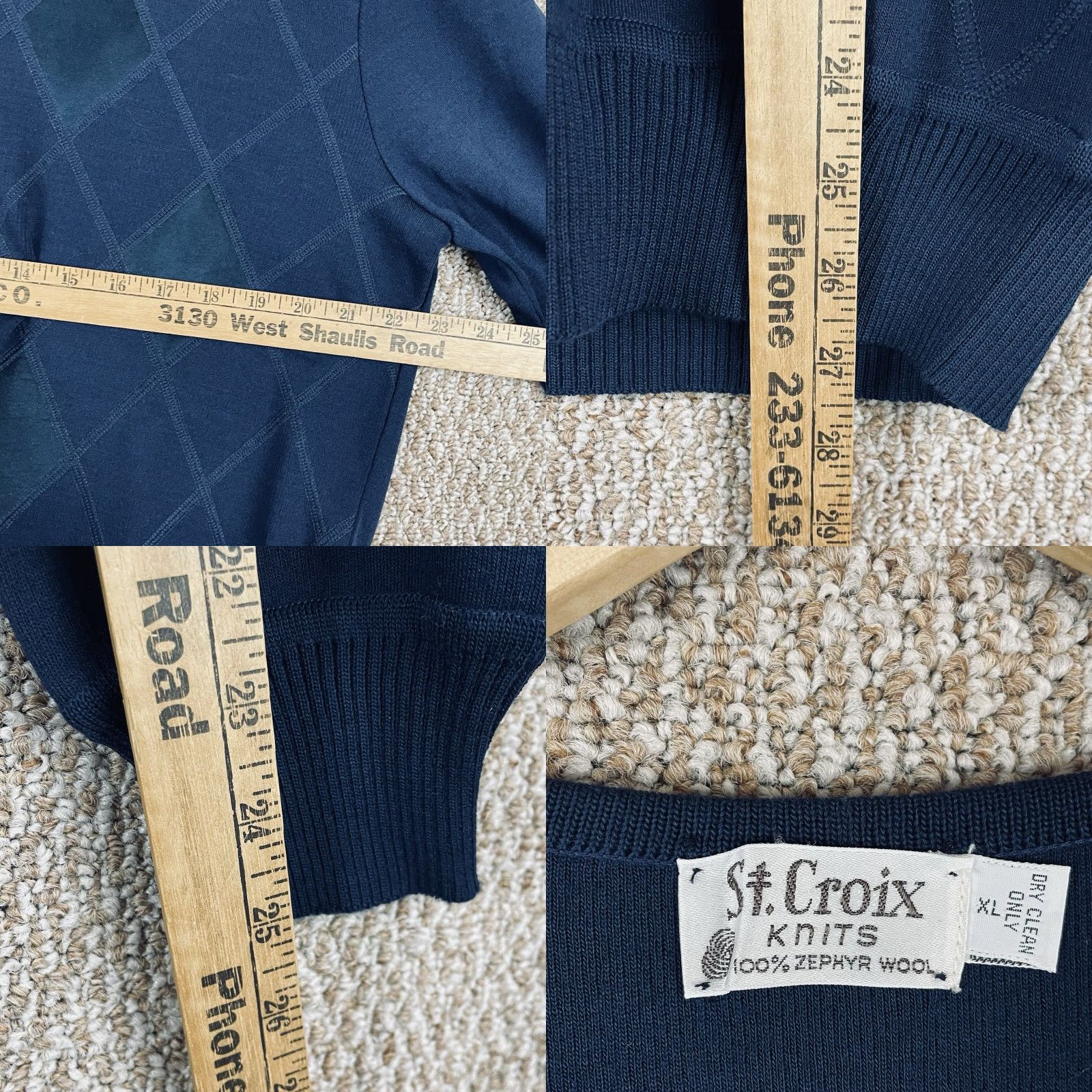 Zephyr VINTAGE St. Croix Sweater XL V-Neck Argyle Wool PullOver Men Blue 100% Wool T297 Size US XL / EU 56 / 4 - 8 Thumbnail
