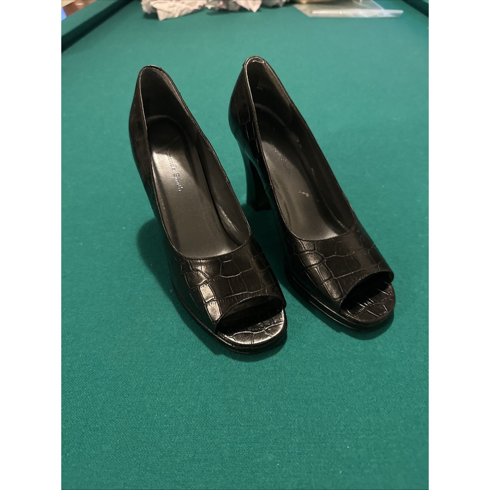 Other Amanda Smith Black Croc Embossed Peep Toe Heels Size 8M Size US 8 / IT 38 - 1 Thumbnail