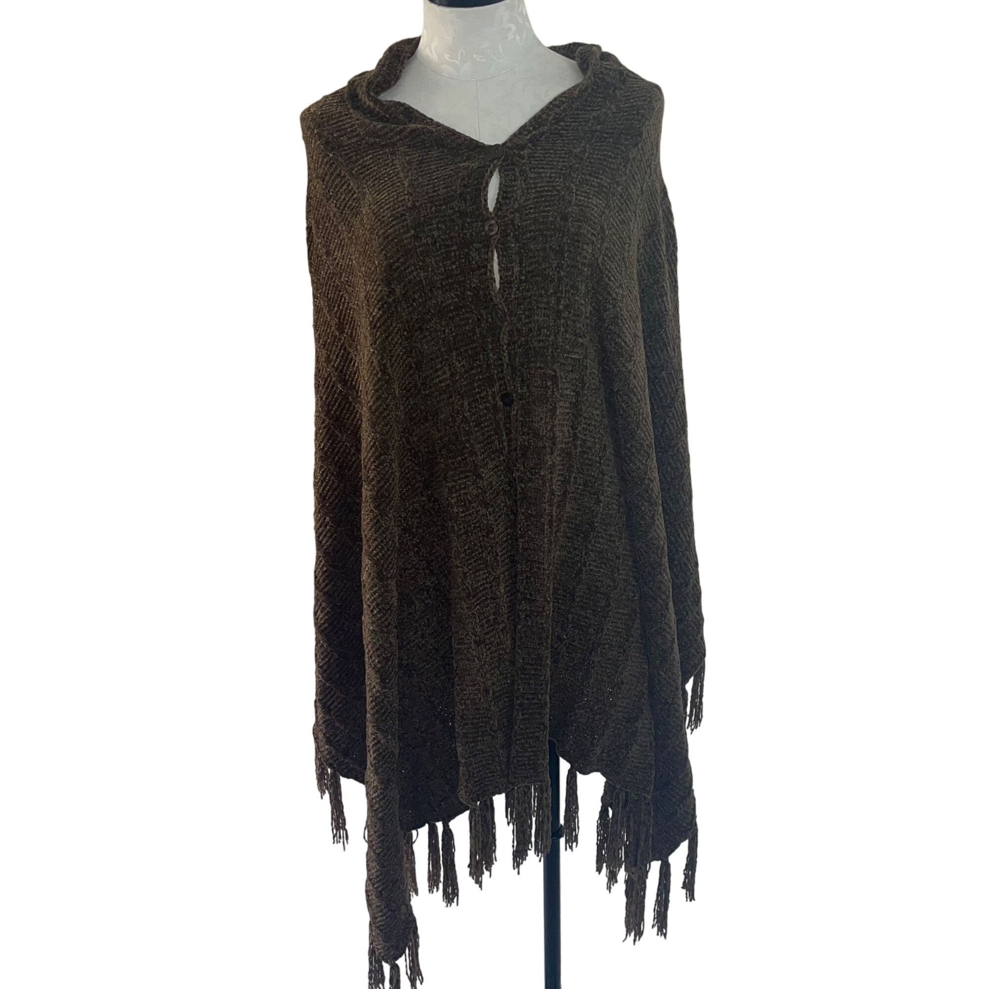 Other Womens Poncho One Size Brown Button Front Fringe Size ONE SIZE - 8 Thumbnail