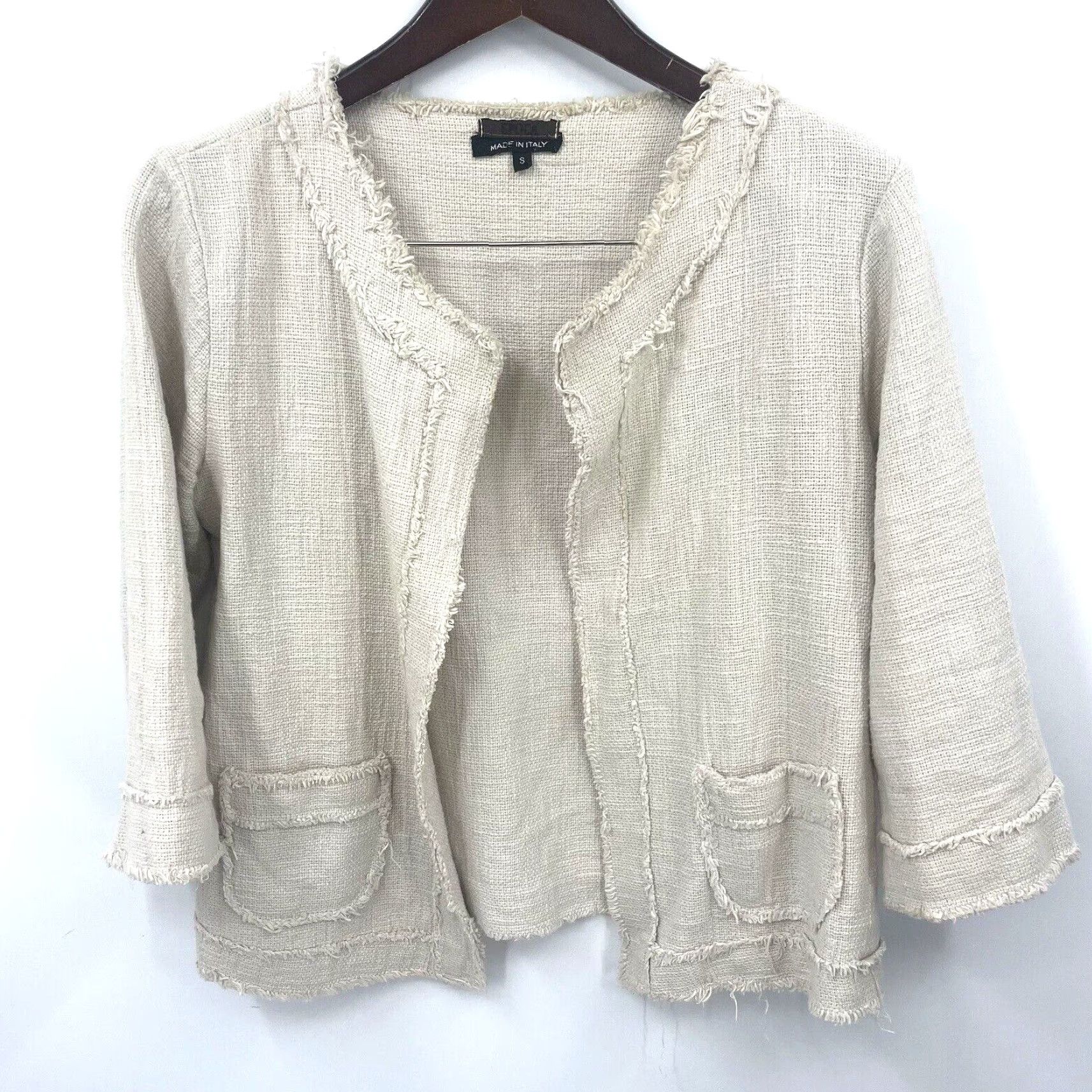 Vintage Epoca Jacket Womens Small Open Front Lagenlook Ivory Cotton Short Sleeve Casual 90s Theme Mens Womens or Girls? No gender specified; keep as Womens Size S / US 4 / IT 40 - 2 Thumbnail