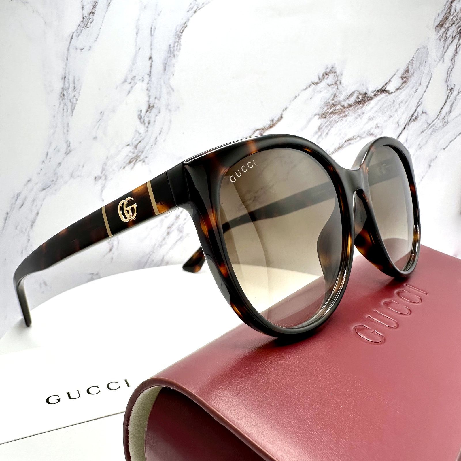 Gucci New GUCCI Sunglasses 56mm Brown Tortoise Round Gold Metal Size ONE SIZE - 3 Thumbnail