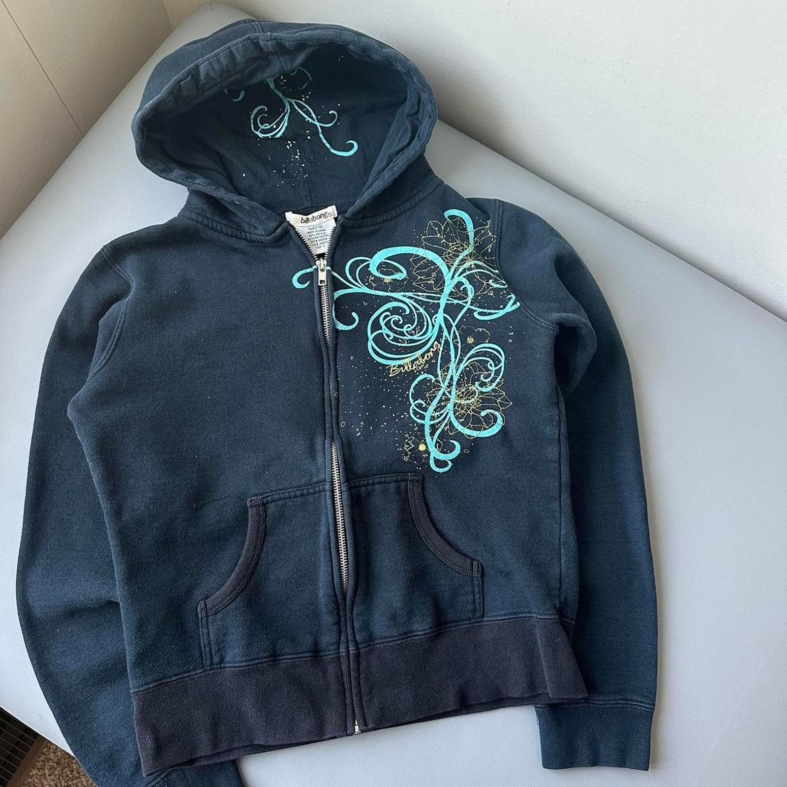Billabong Vintage Y2K Billabong Black Faded Zip Up Hoodie Sweatshirt Size S / US 4 / IT 40 - 4 Thumbnail