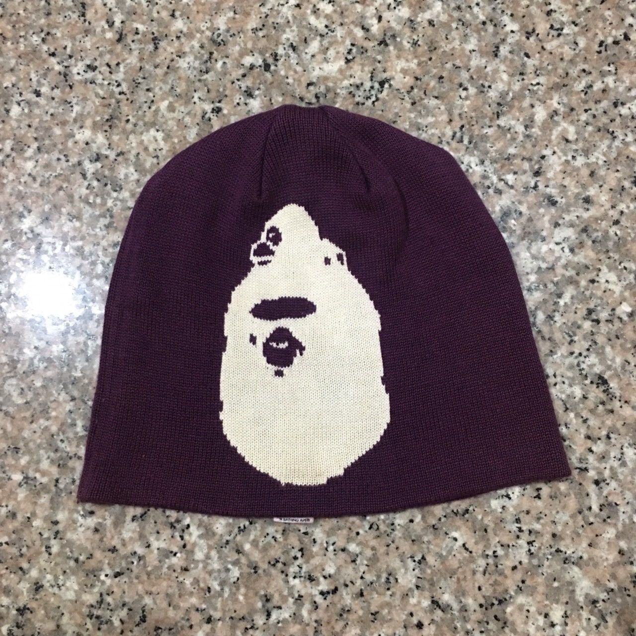 image of Bape Milo On Ape Head Knit Cap in Purple, Men's