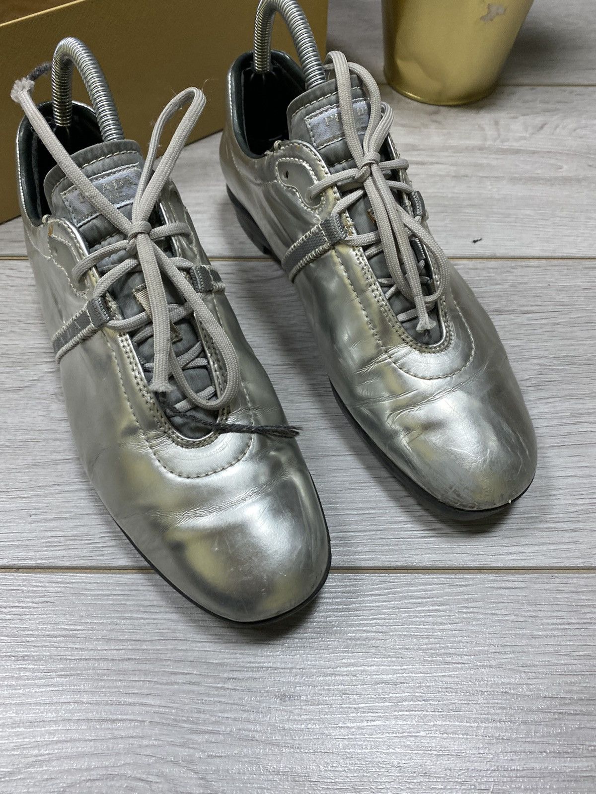 Prada × Vintage Prada vintage silver sneakers with box | Grailed
