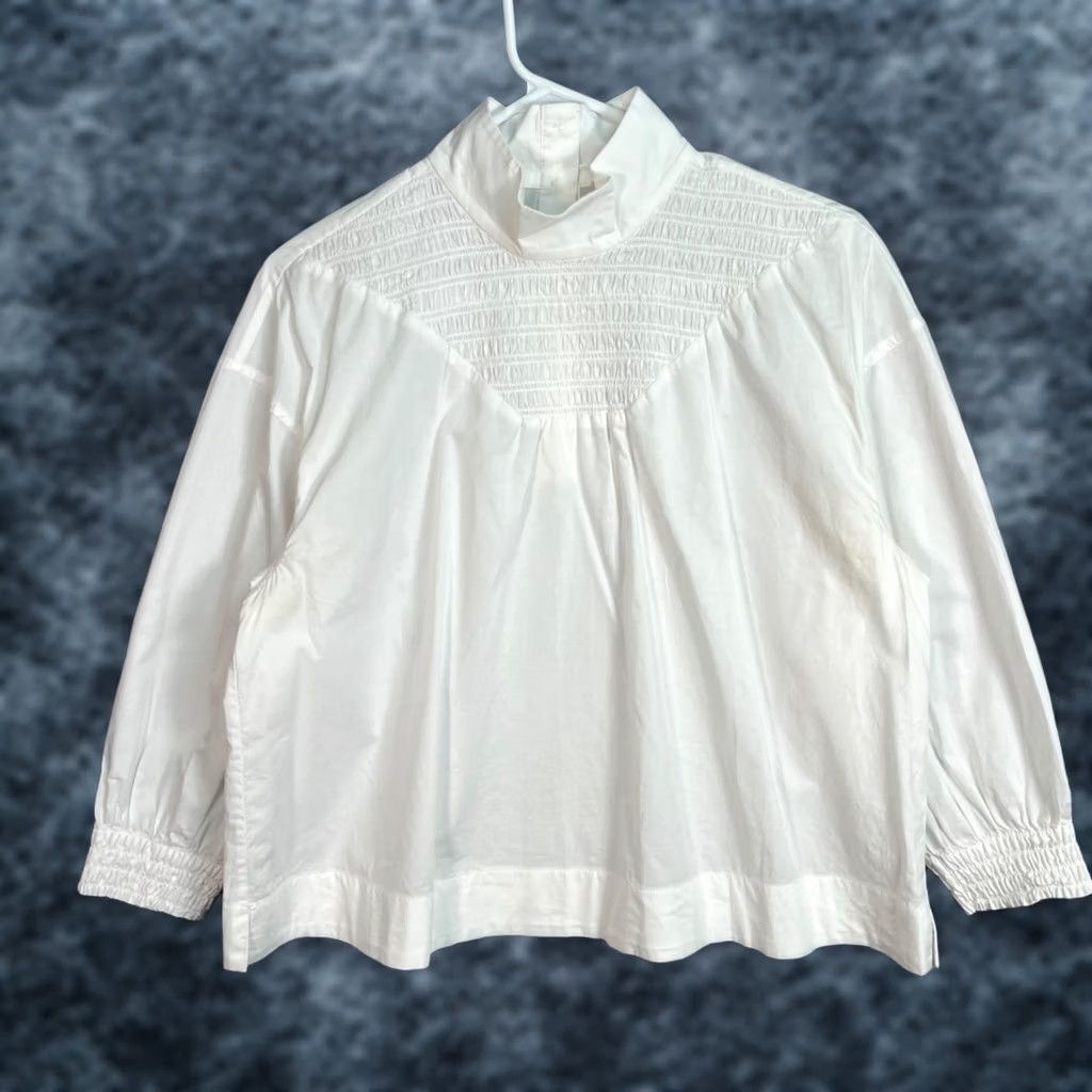 Everlane Everlane White Long Sleeve Smocked Cotton Top Womens Size S Shirt Blouse Size S / US 4 / IT 40 - 1 Thumbnail