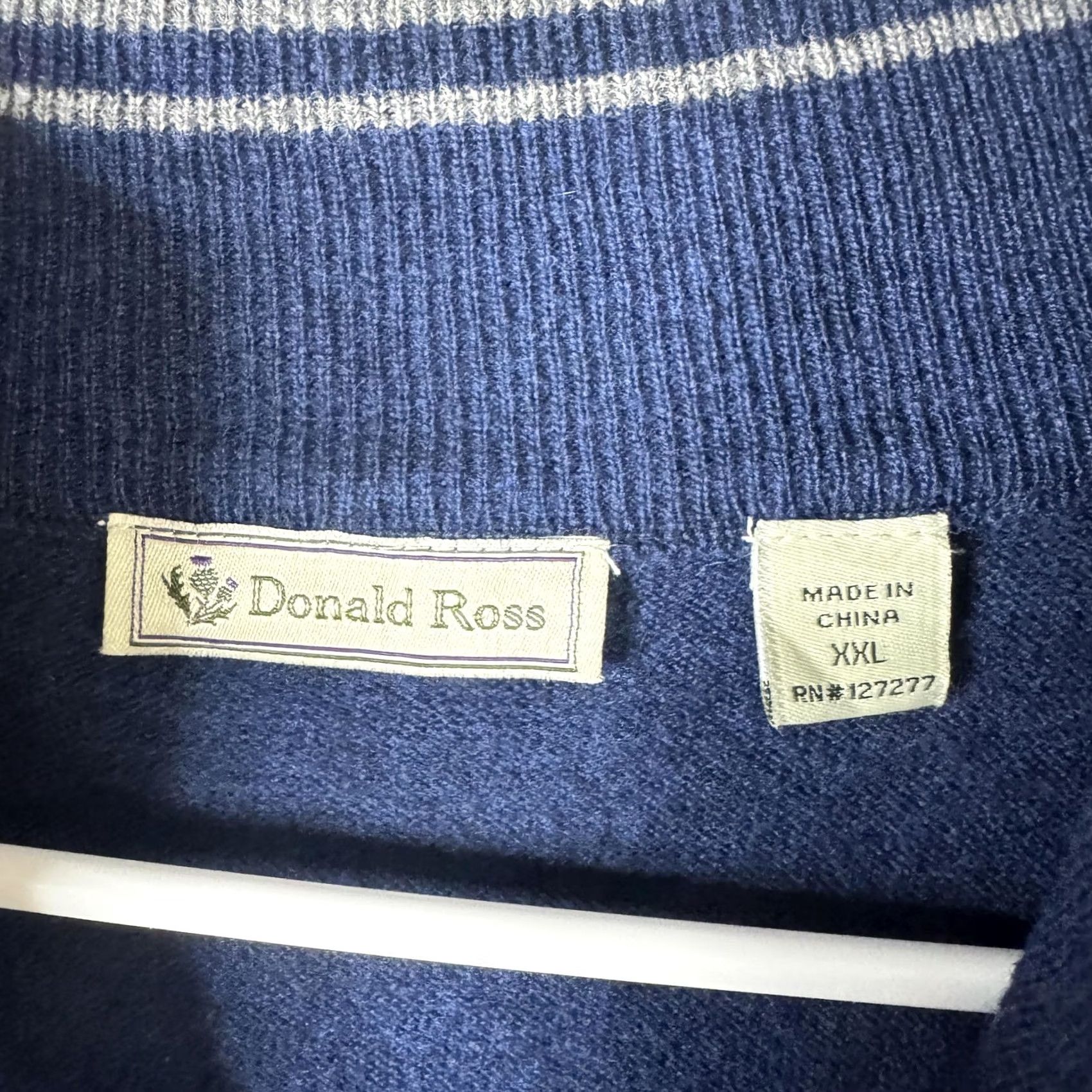 Vintage Donald Ross Sweater Mens 2XL Blue Lambswool 1/4 Zip Mock Neck Golf Pullover Size US XXL / EU 58 / 5 - 7 Thumbnail