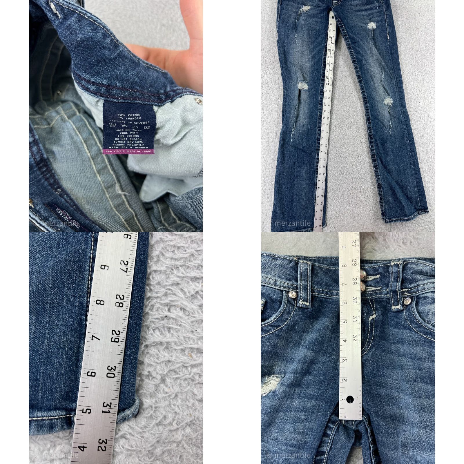 Vintage VIGOSS Womens Jeans Bootcut 4 Blue Denim Slim Distressed Embroidered Zip Fly Pant Size 27" / US 4 / IT 40 - 8 Thumbnail