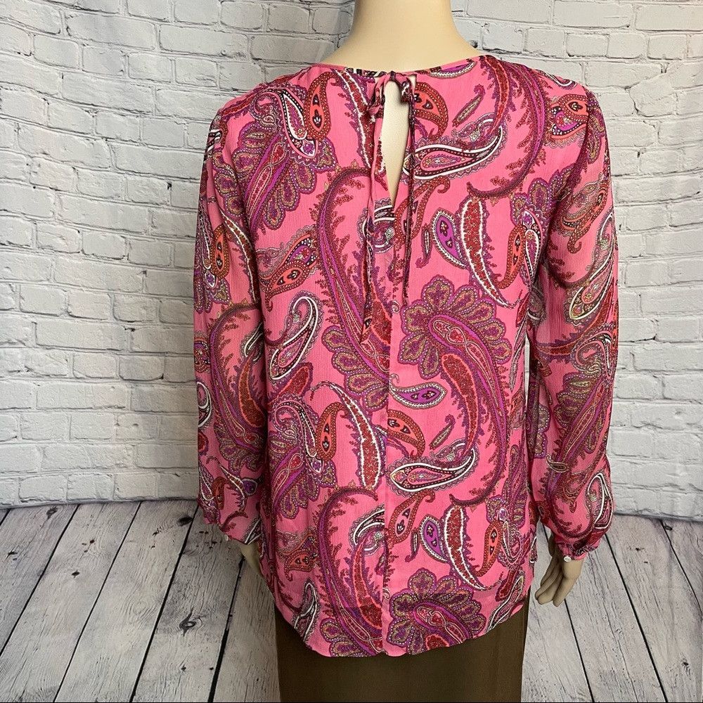 J.Crew J. Crew Ruffle Front Paisley Silk Pink Blouse Size 2 Size XS / US 0-2 / IT 36-38 - 5 Thumbnail
