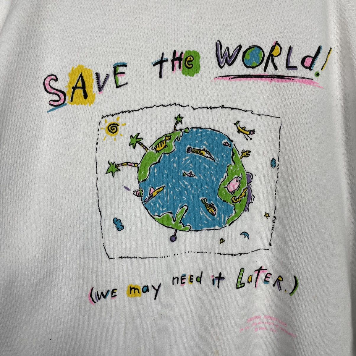 Hanes Vintage Save The World Crewneck White Sweatshirt Size US XL / EU 56 / 4 - 10 Thumbnail