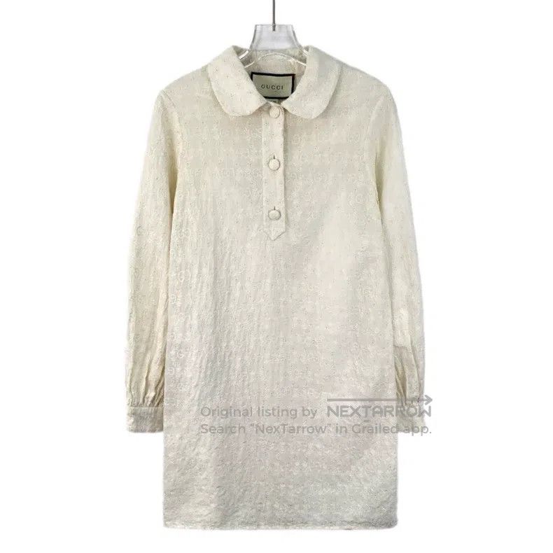 Gucci Gucci Beige logo embroidered cotton cotton doll collar sin Size XS / US 0-2 / IT 36-38 - 1 Thumbnail